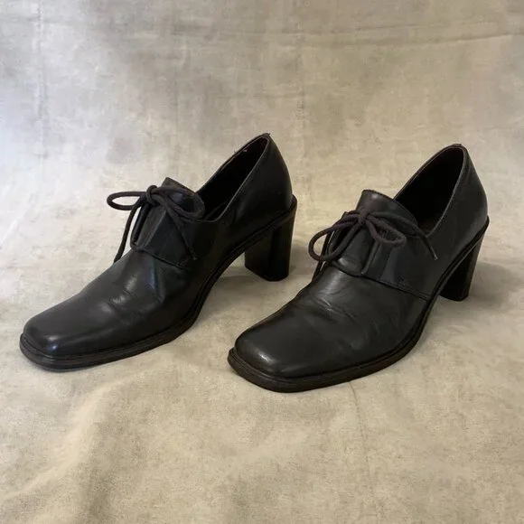 Bruno de Milano Square Toe Pumps Women's 7 Dark Brown Heeled Derbys Oxfords - Picture 4 of 10